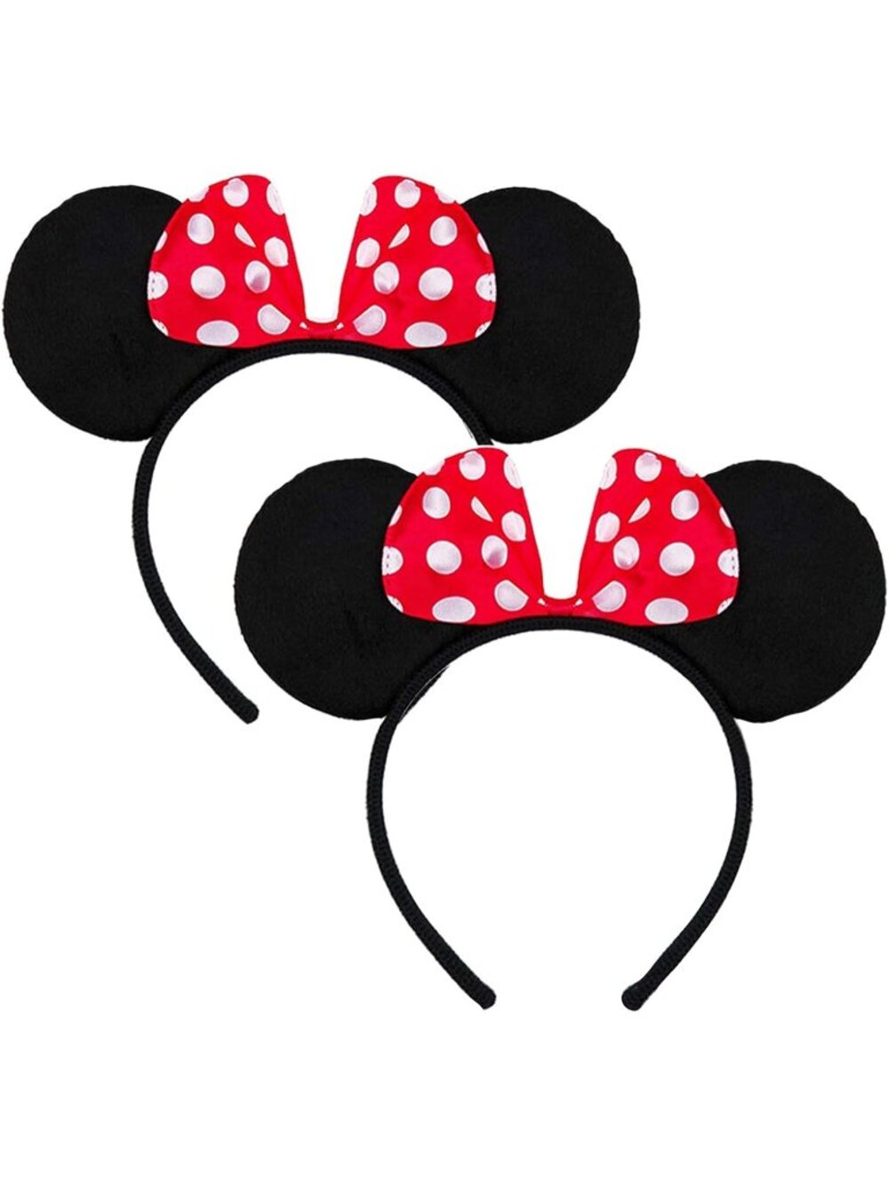 Women Black Red Dot Sequin Handmade Mickey Mouse Headband 2 Pieces